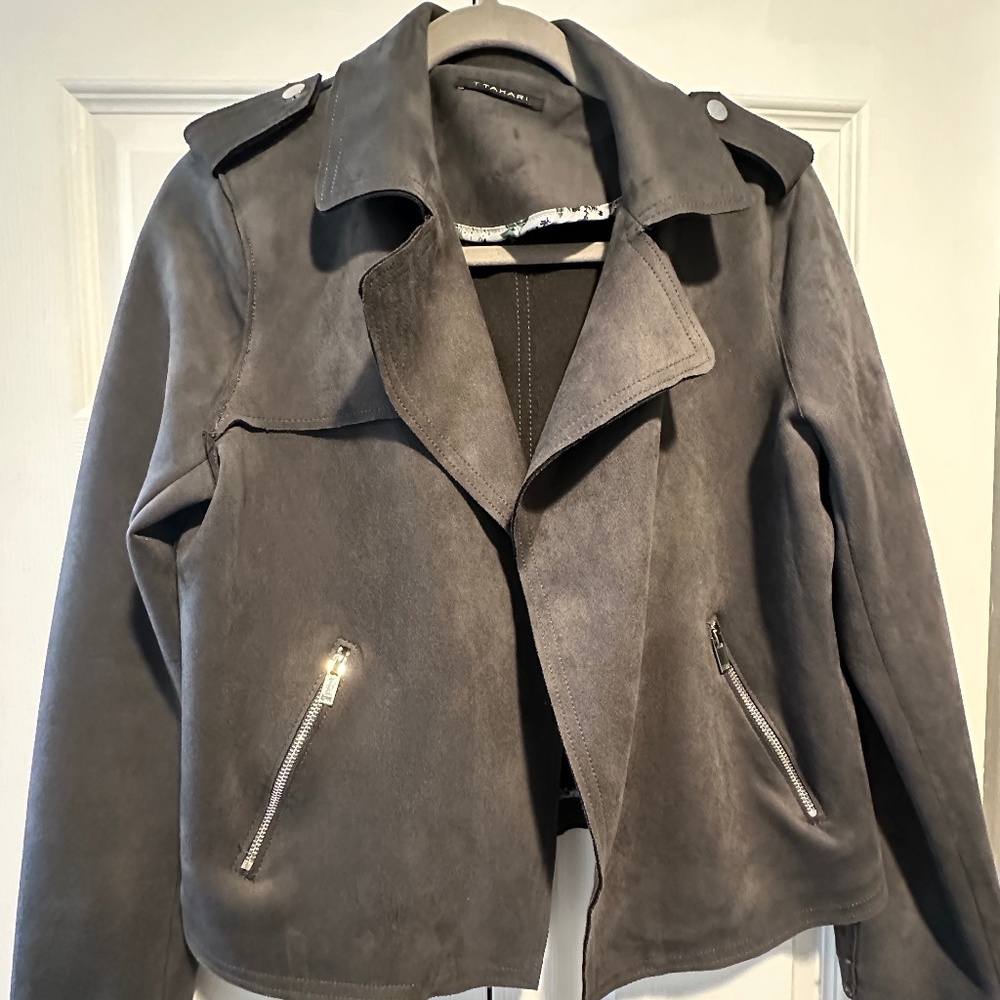 Tahari Gray Faux Suede Jacket Size Medium